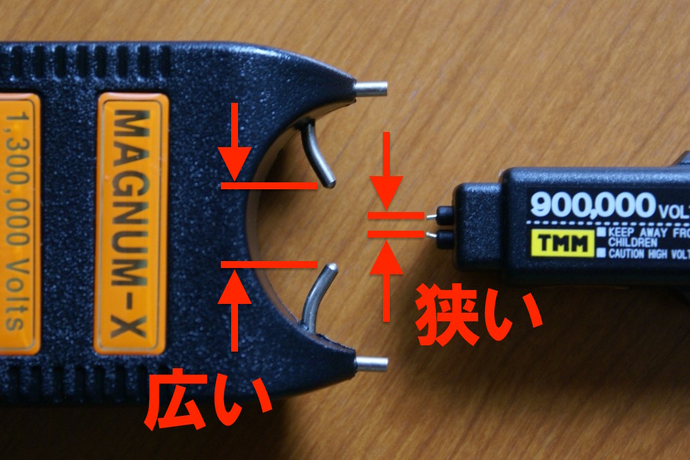 スタンガンの電極距離の違い